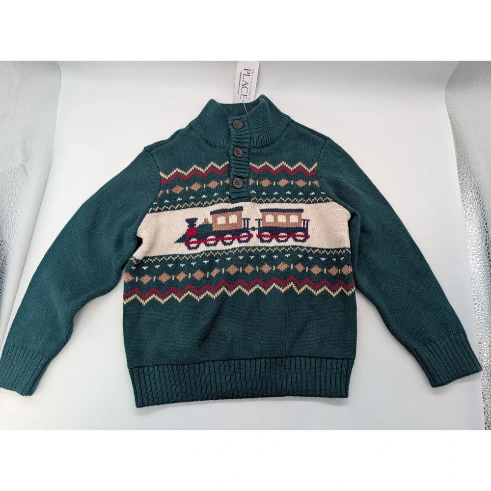 The Children's Place Toddler Boy Navy Blue Knit Train Sweater Size 3T NWT New
